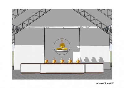 แบบจำรอง(ด้านหน้า)แท่นที่ตั้งพระประธาน เสตจพระ ศูนย์ปฏิบัติธรรมแก้วระนอง จ.ระนอง